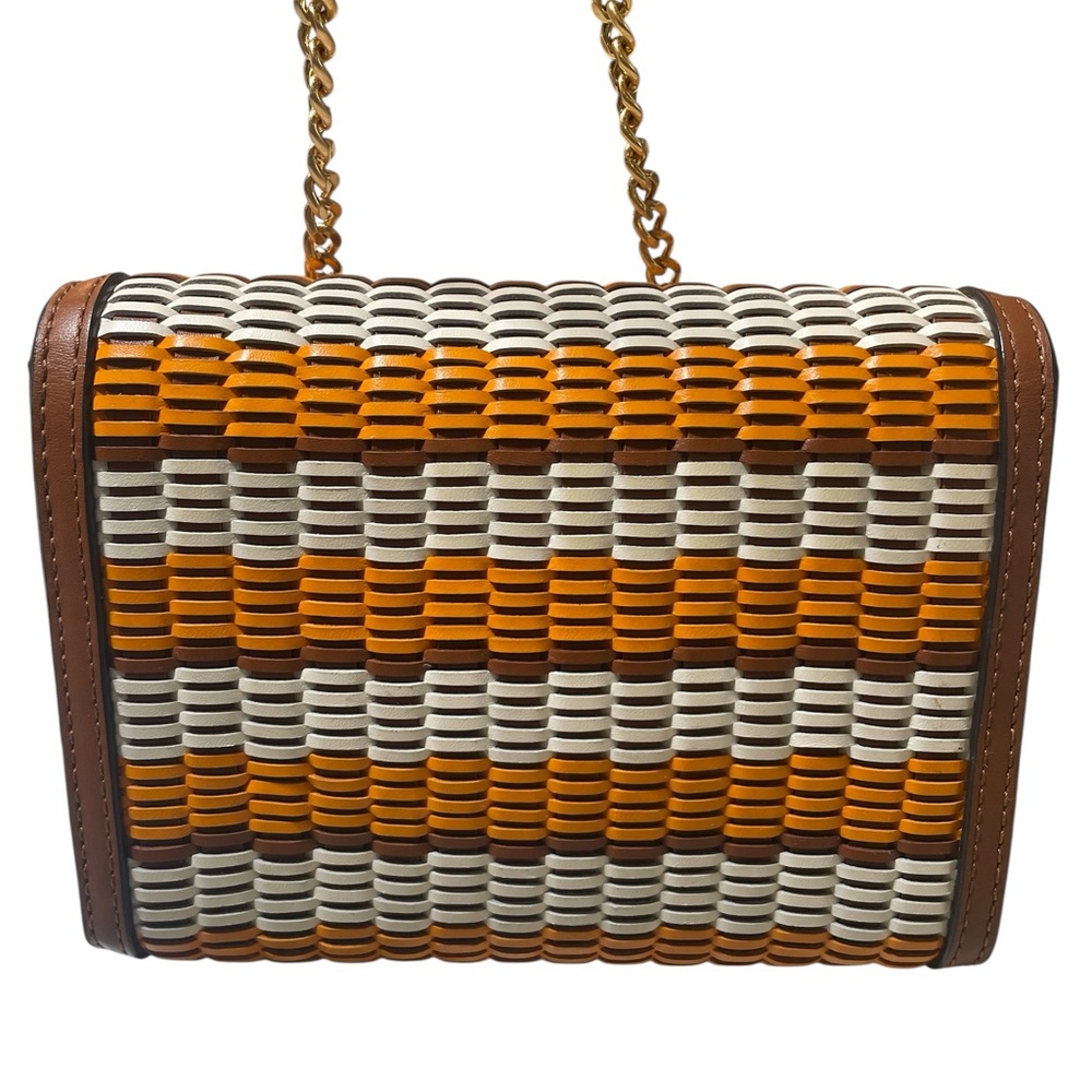 Tory Burch Emerson Woven Chain Crossbody Bag in Orange and White π§‘ - Picture 6 of 17